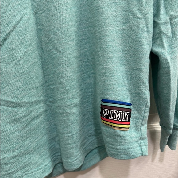 Victoria's Secret PINK Mint Green Long-Sleeve V-Neck Top with White Accents - Picture 3 of 8